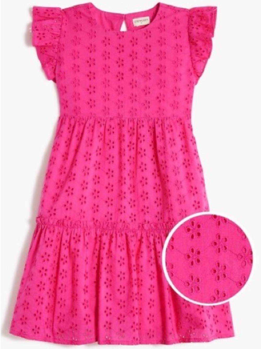 Crewcuts Girls Eyelet Ruffled Tiered Dress Fuchsia Pink Size 7